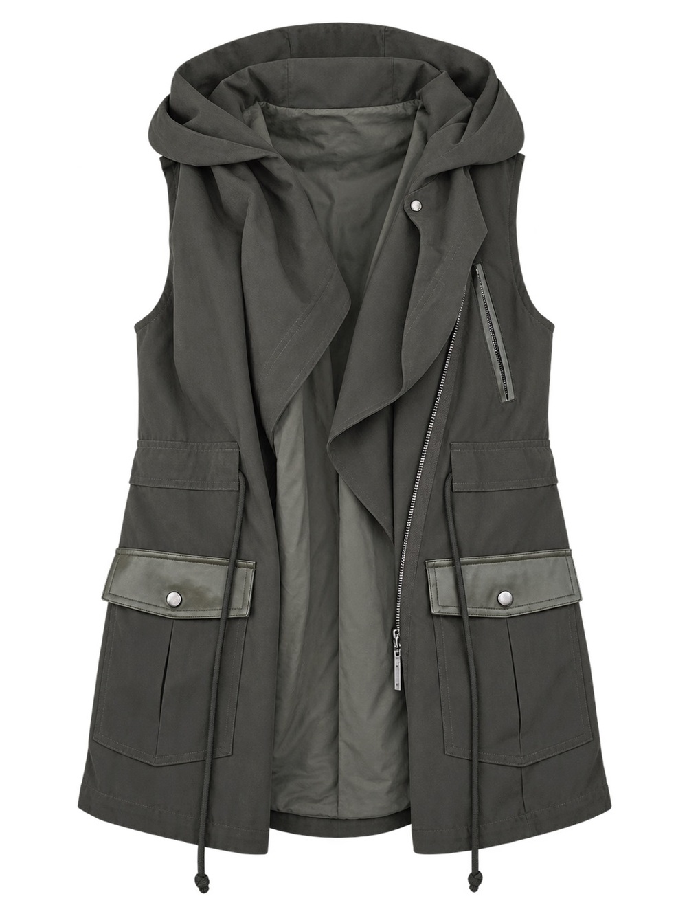 MINKPINK Olive Green Sleeveless Hooded Utility Vest